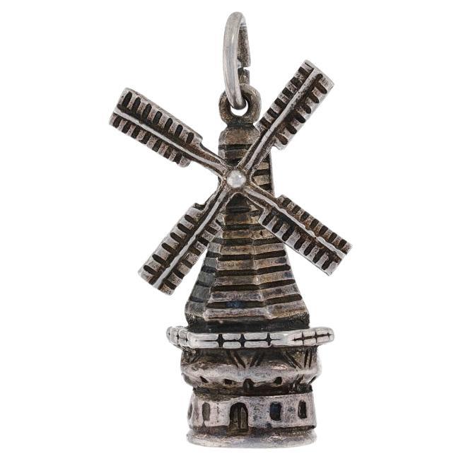 Silver Vintage Windmill Charm - 800 Travel Souvenir Sails Move For Sale