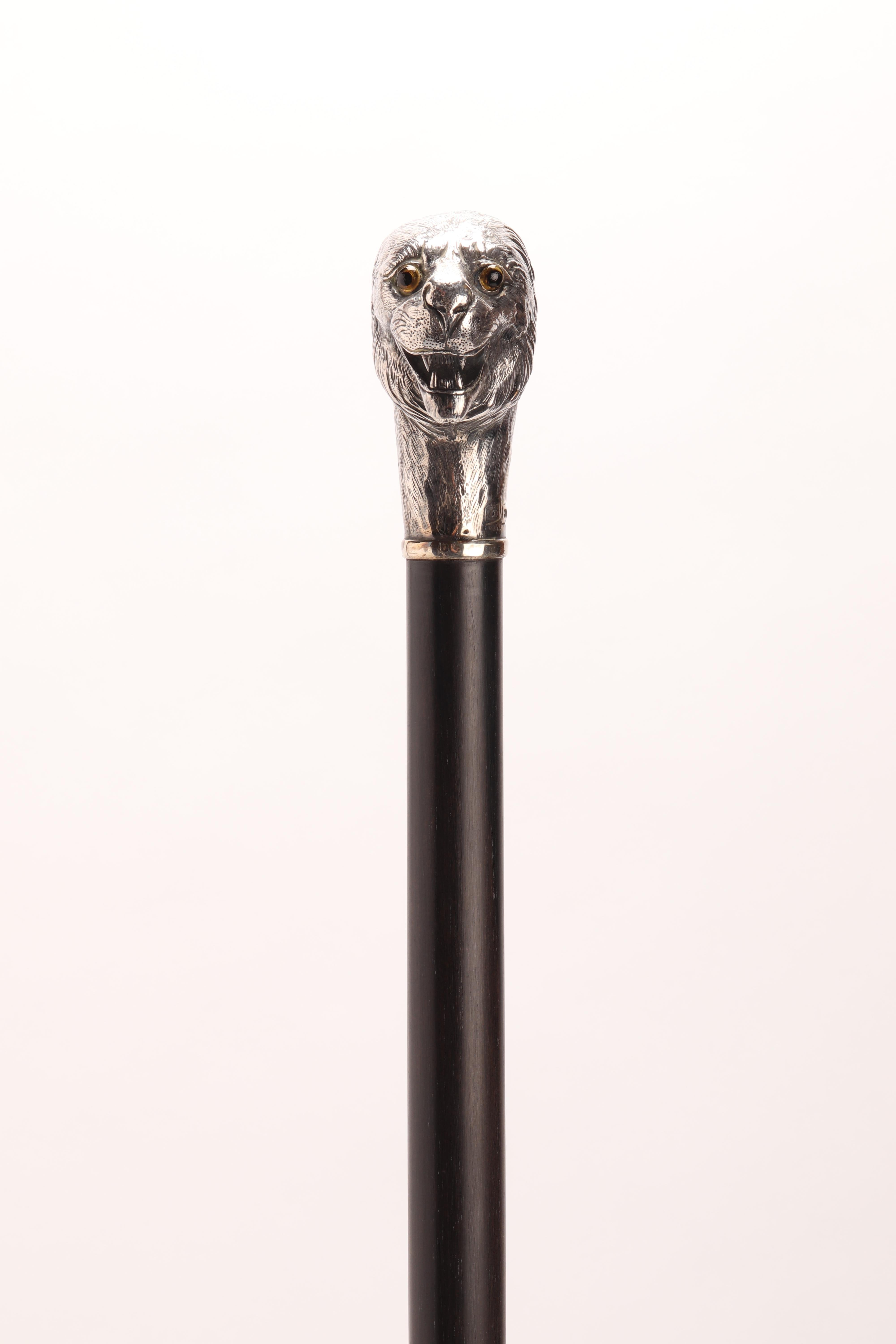 Early 20th Century Silver Walking Stick with a Lion, London, 1900