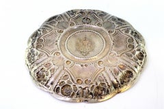 Silver wall salver with Portuguese coat of arms & pearl frieze