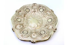 Silver wall tray with shells, floral engravings & inlaid coins