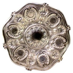 Silver wall tray with shells, floral engravings 
inlaid coins