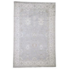 Silver Wash Art Silk Oushak Hand Knotted Oriental Rug