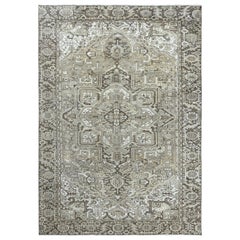 "Silver Wash Gray Old Antique Persian Heriz Worn Down Wool Hand Knotted Rug