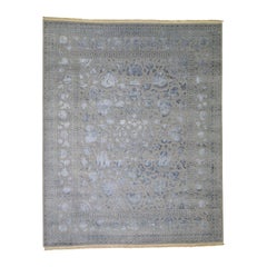 Silver Wash Kashan Design Half Wool Half Silk Hand Knotted Rug