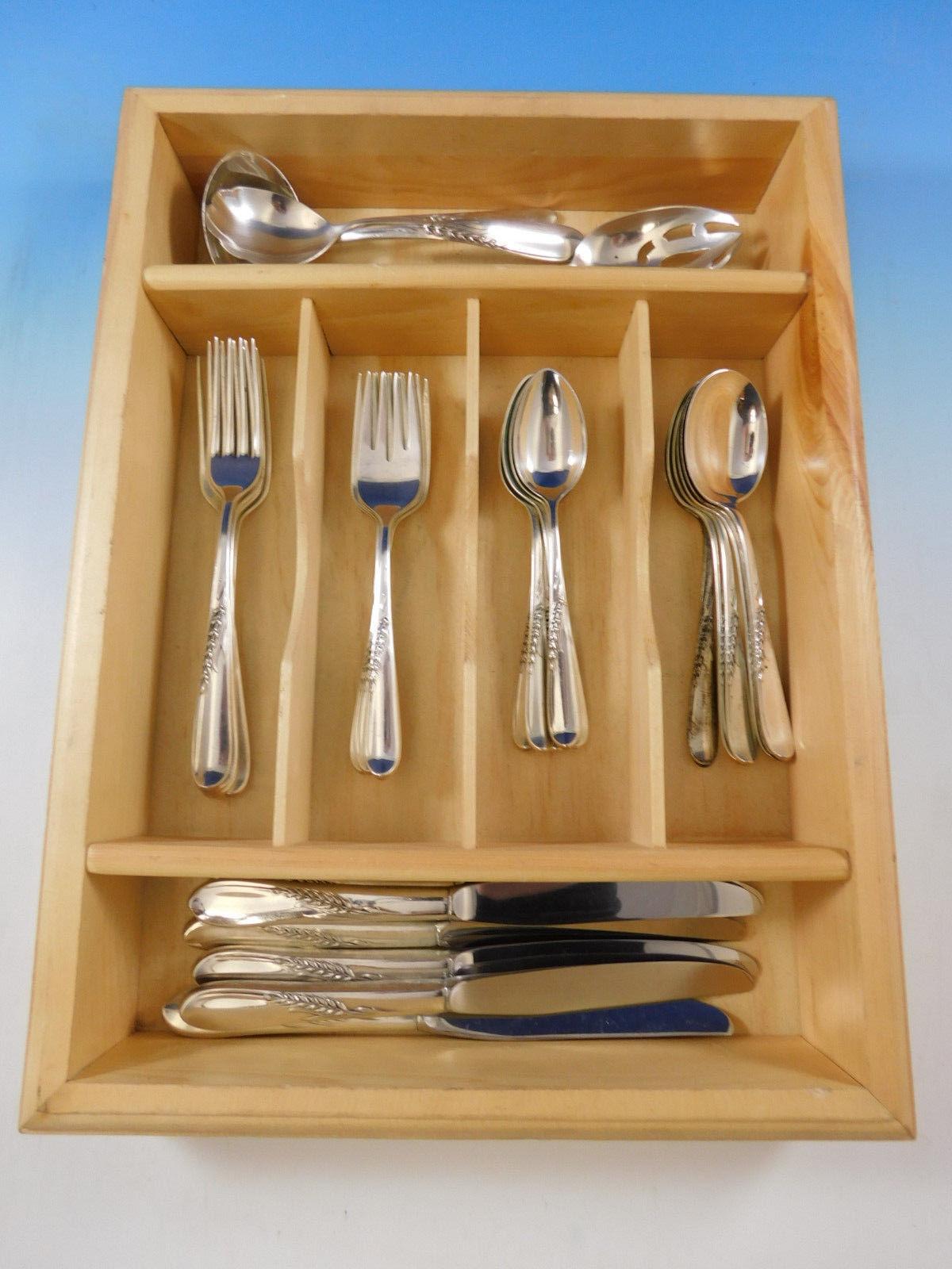 Silver wheat by Reed & Barton sterling silver flatware set, 33 pieces. Great starter set! This set includes:

6 knives, 8 3/4