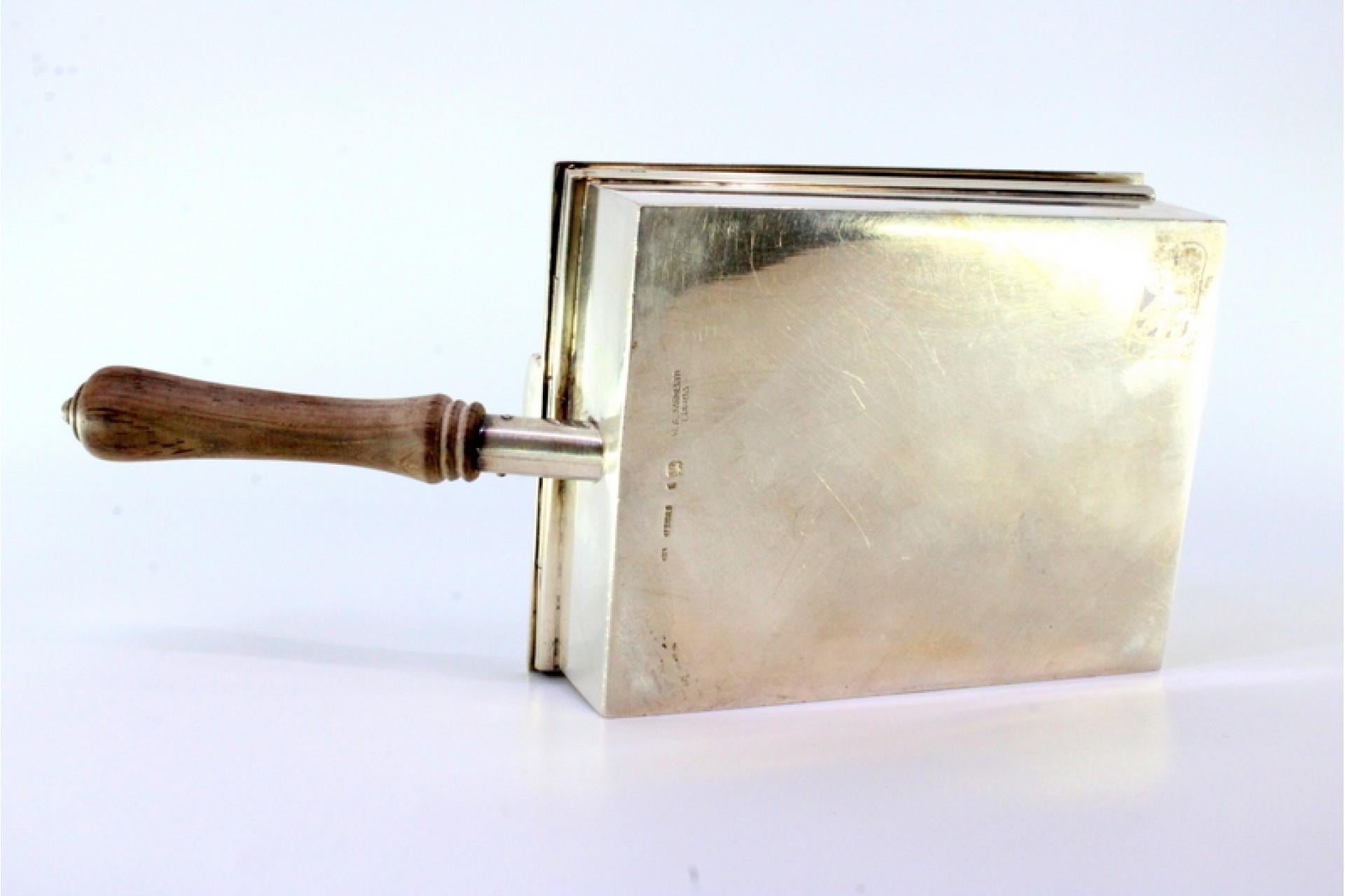 20th Century Silver whisk w/ wooden interior, shell lid & faux stone For Sale
