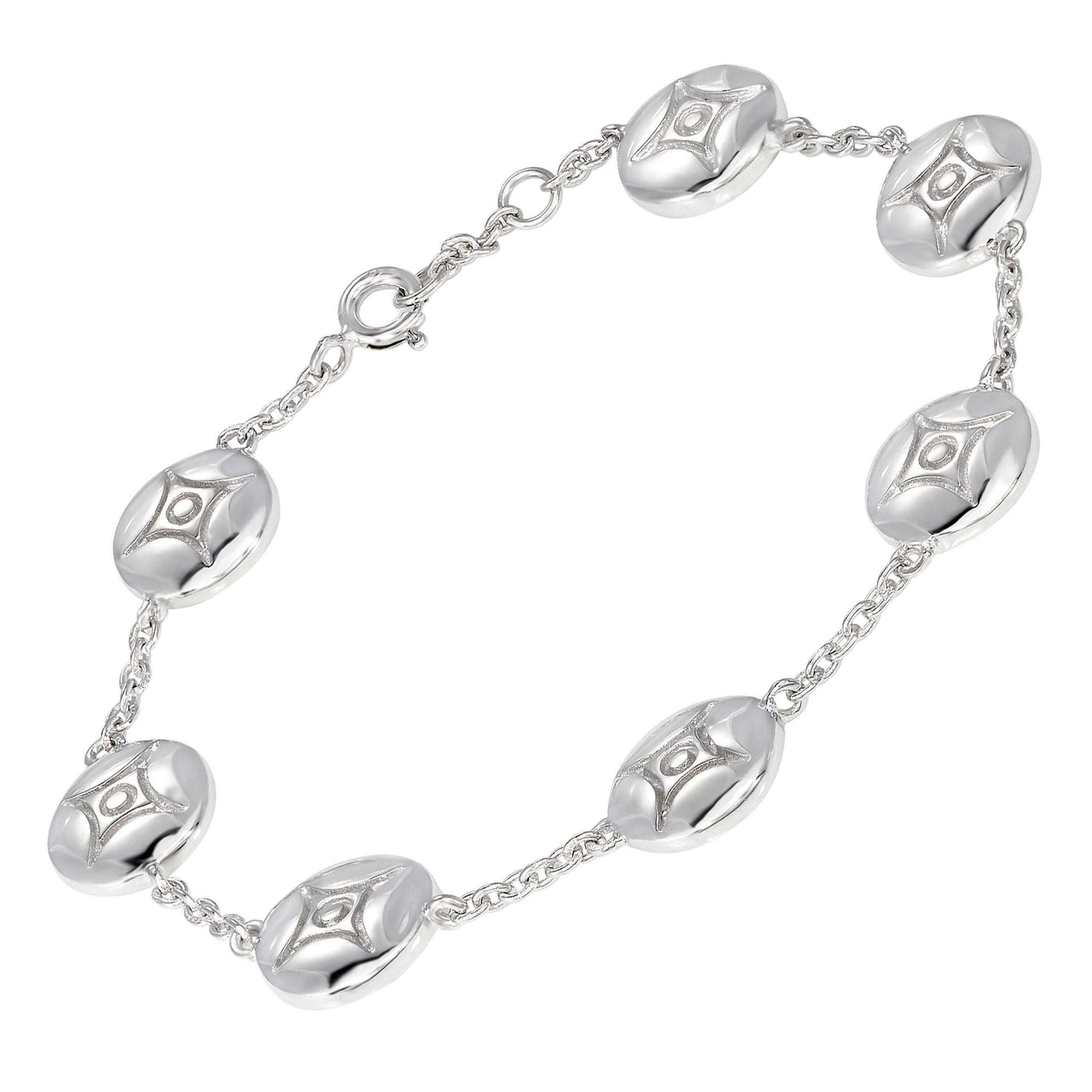 White Gold Plate Silver Link Charm Bracelet: 7 DIAMOND STARS in the SKY For Sale