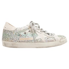 Silver & White Golden Goose Low-Top Glitter Sneakers