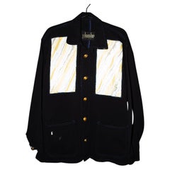 Pastel Silver Lurex Yellow White Brocade Black Jacket Remade Work Wear Vintage 