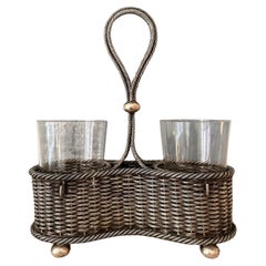 Antique Silver Wicker Drinking Glass Basket