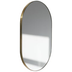 Silver Wide Capsule Mirror with a Brass Frame