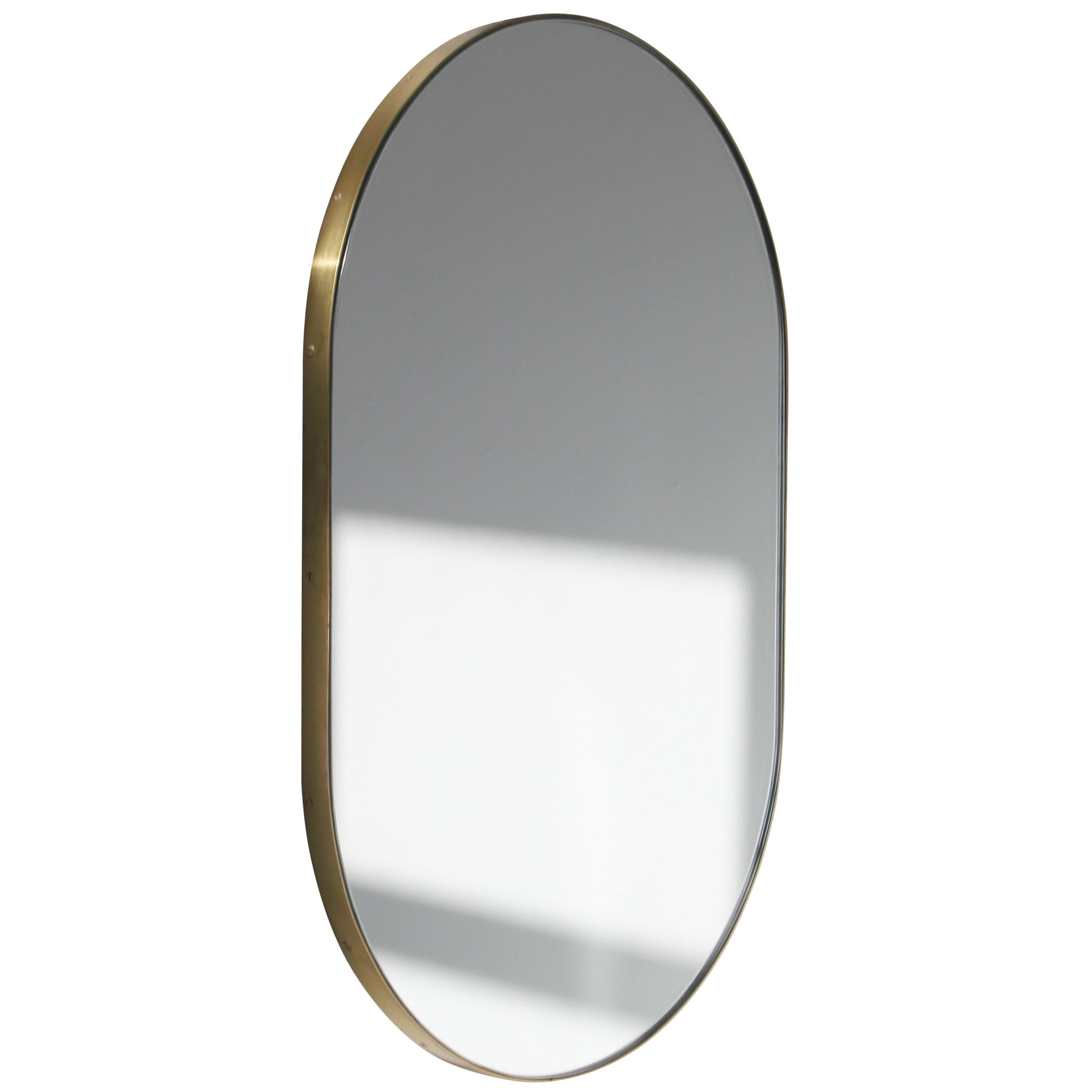 Capsula Capsule Pill Shaped Modern Mirror with a Brass Frame, Medium For Sale