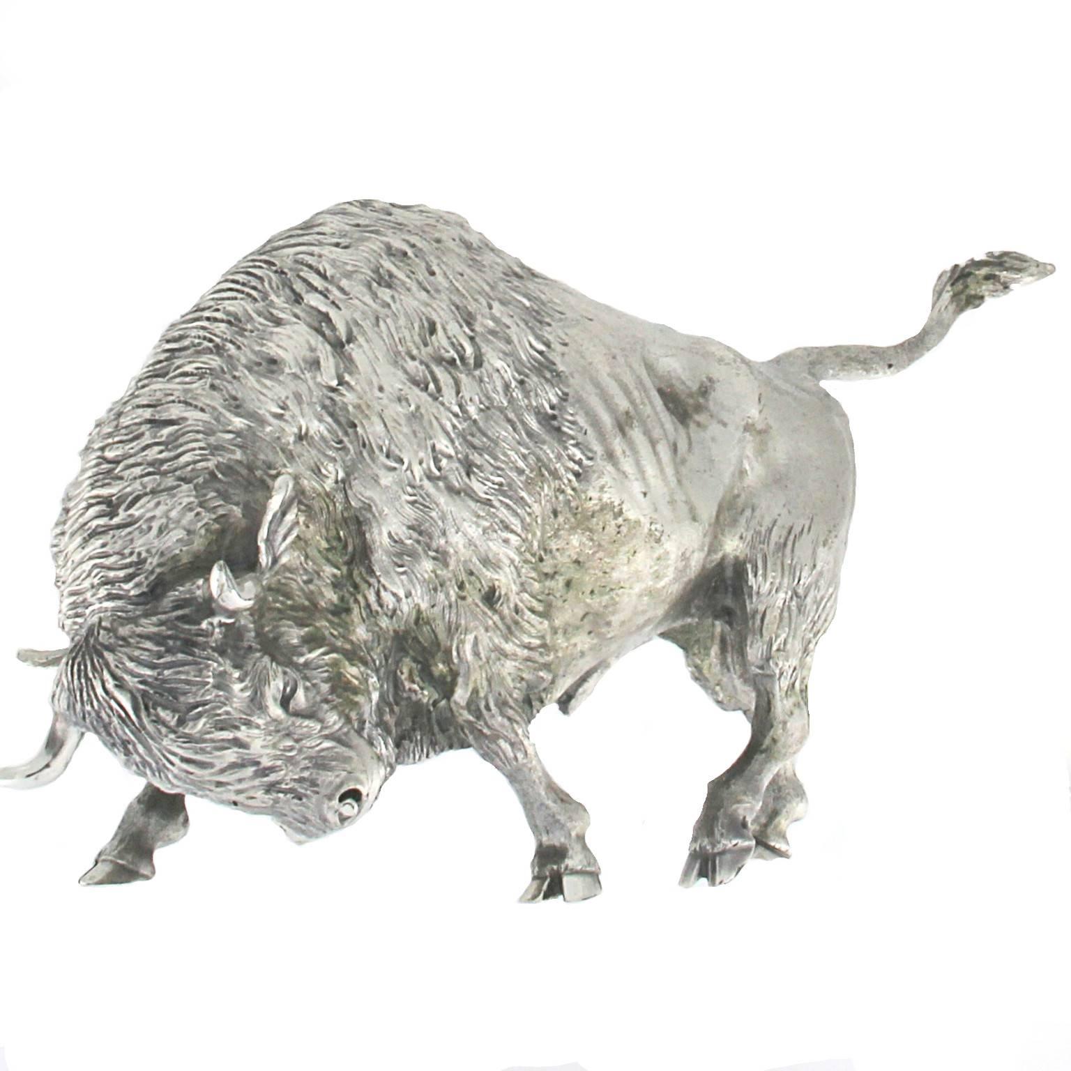 Silver Wild Bison Sculpture For Sale