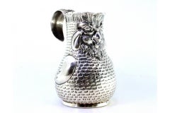 Silver wine jug with rooster-shaped reliefs