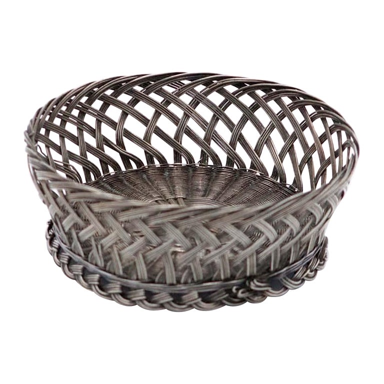 Silver wire basket in a angled shape