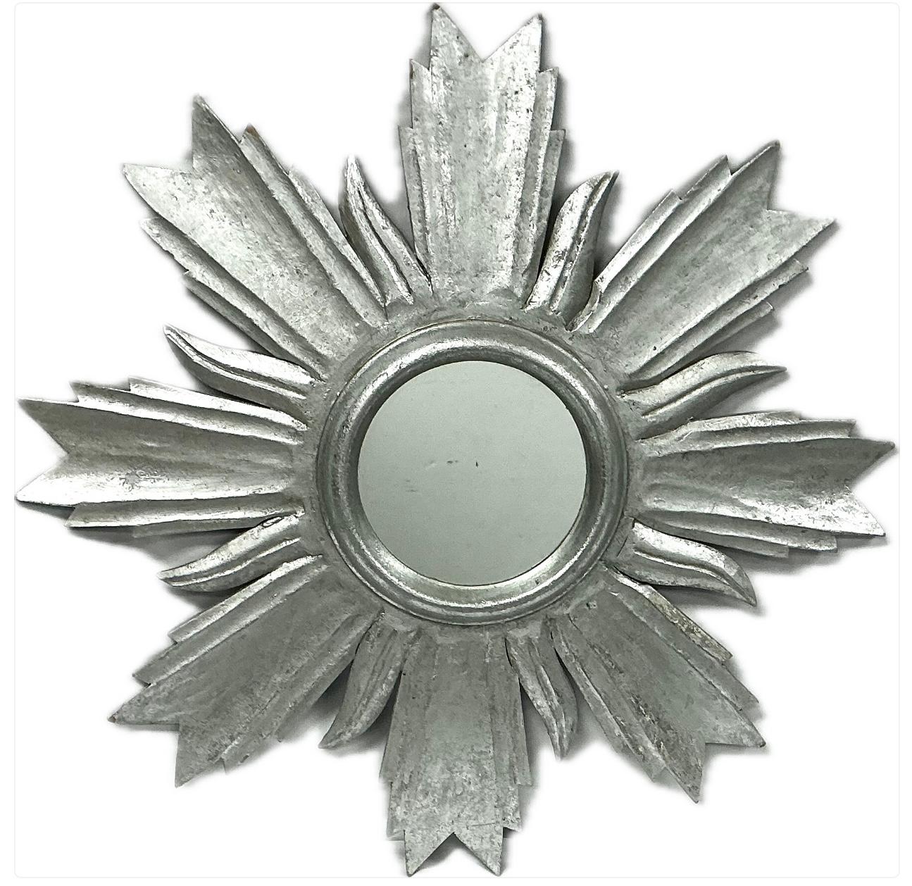 Legno Specchio Sunburst in legno argento in vendita