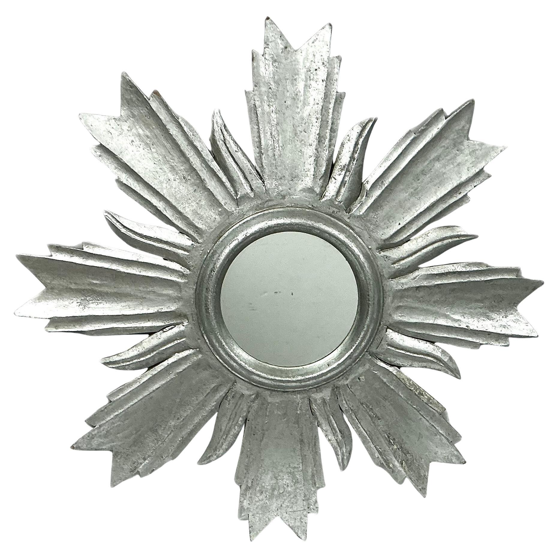 Silver Wooden Sunburst Mirror