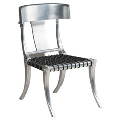 Silver Woven Leather Saber Legs Klismos Chairs