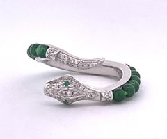 Silver Wrap-Style Cocktail Ring with Green Jade and Cubic Zirconia