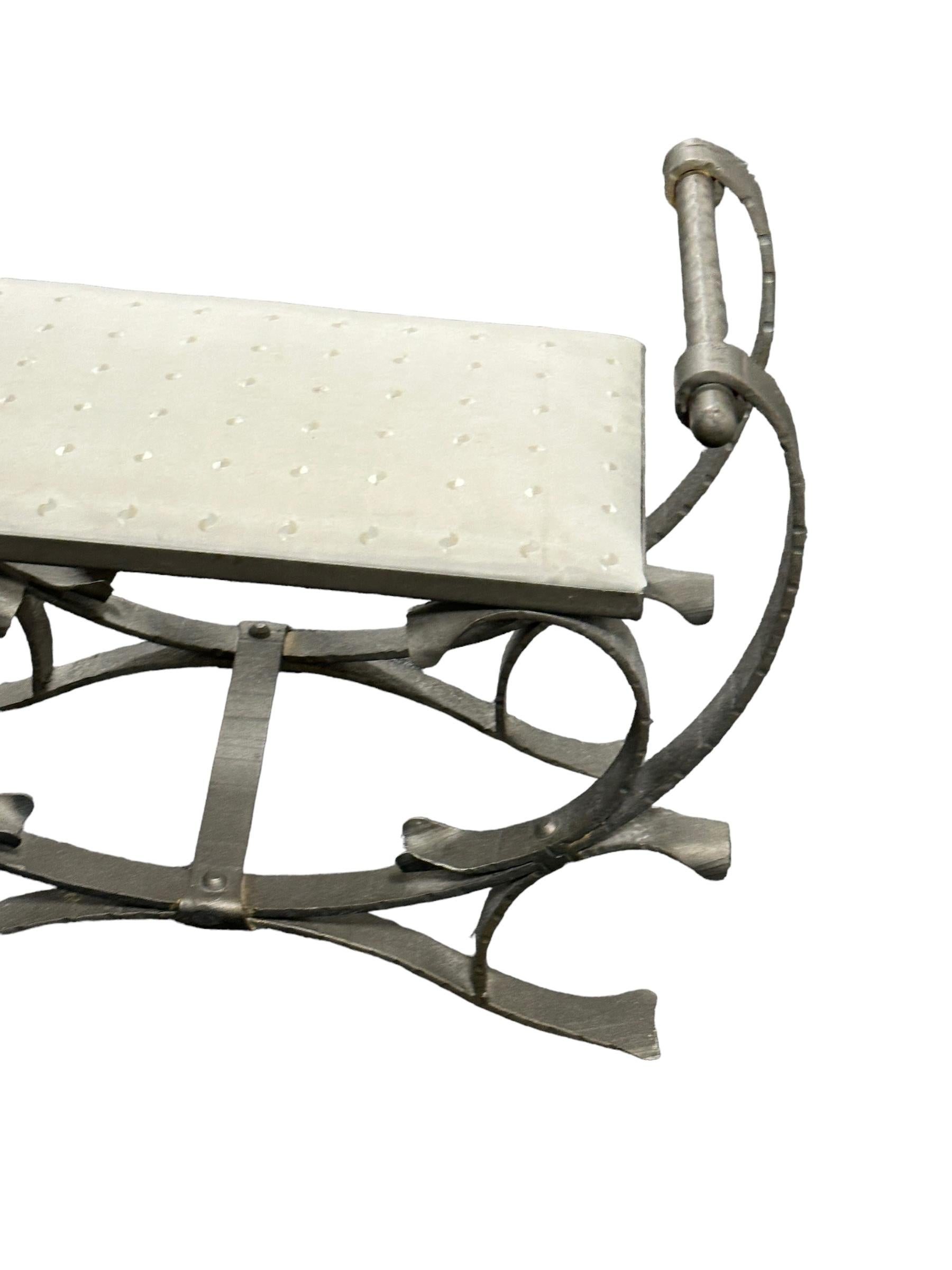 Silver Wrought Iron with Satin Cushion Seat, Stool or Bench Italy, 1960s For Sale 3