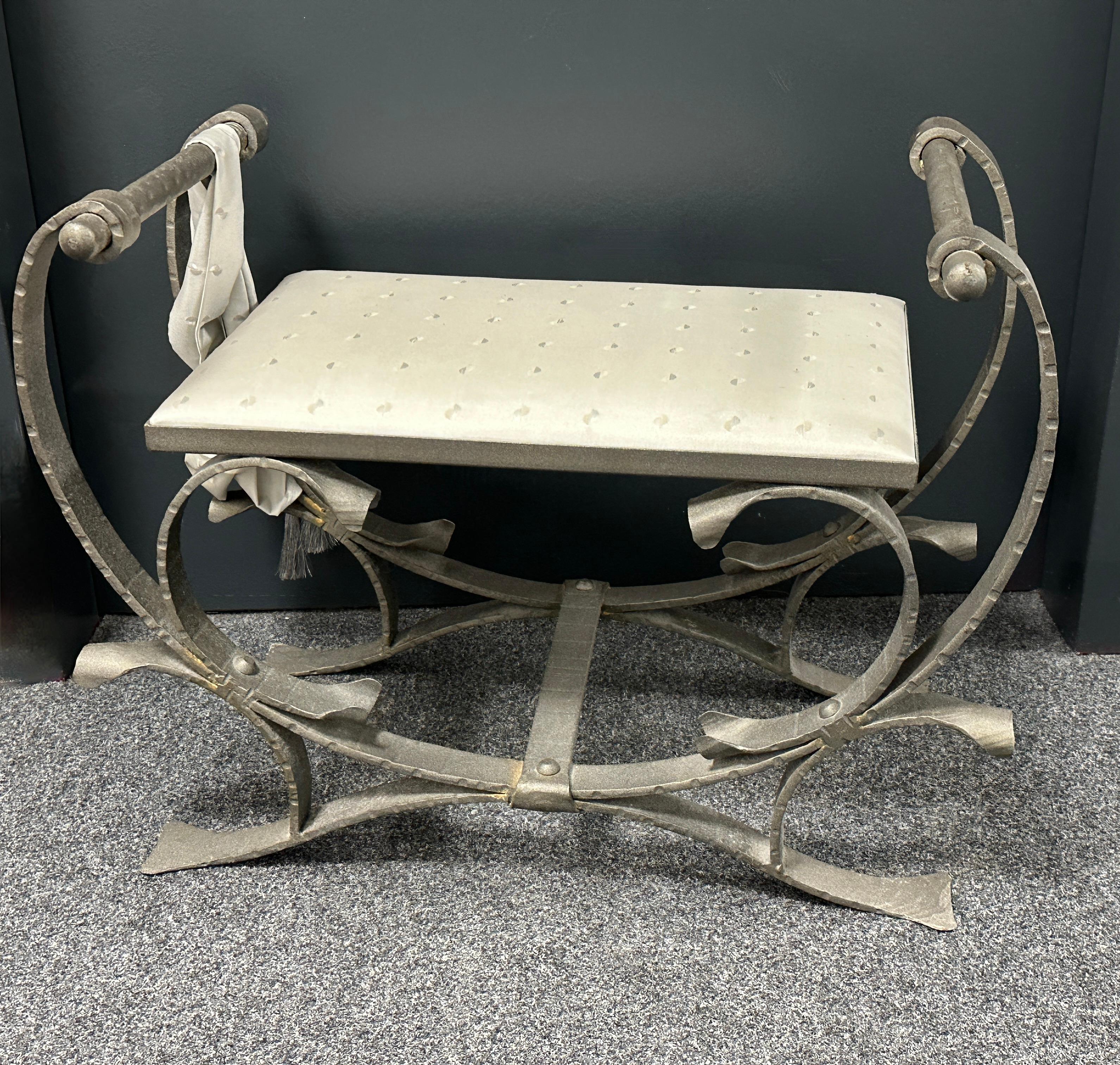 Silver Wrought Iron with Satin Cushion Seat, Stool or Bench Italy, 1960s For Sale 6