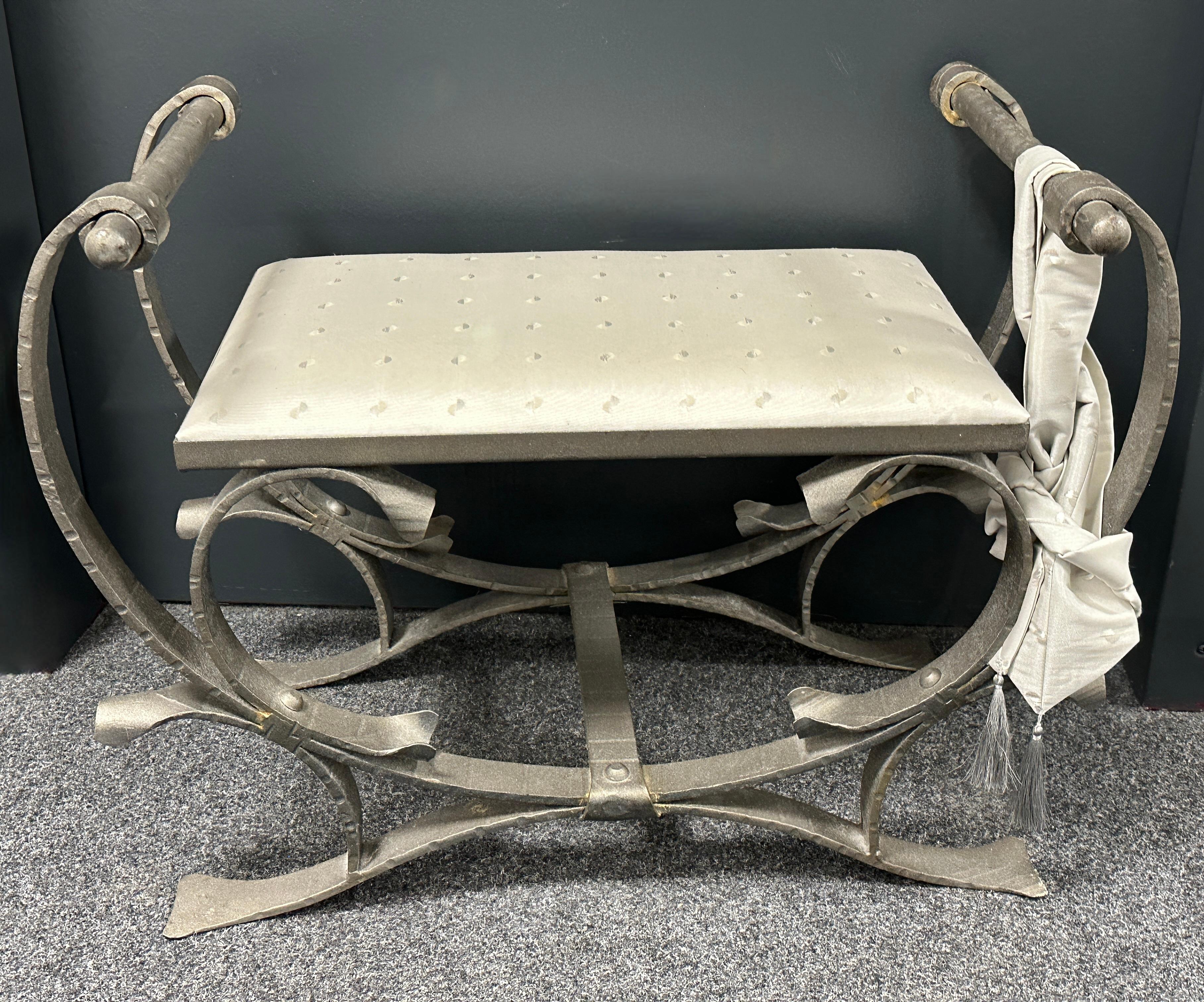 Silver Wrought Iron with Satin Cushion Seat, Stool or Bench Italy, 1960s For Sale 7