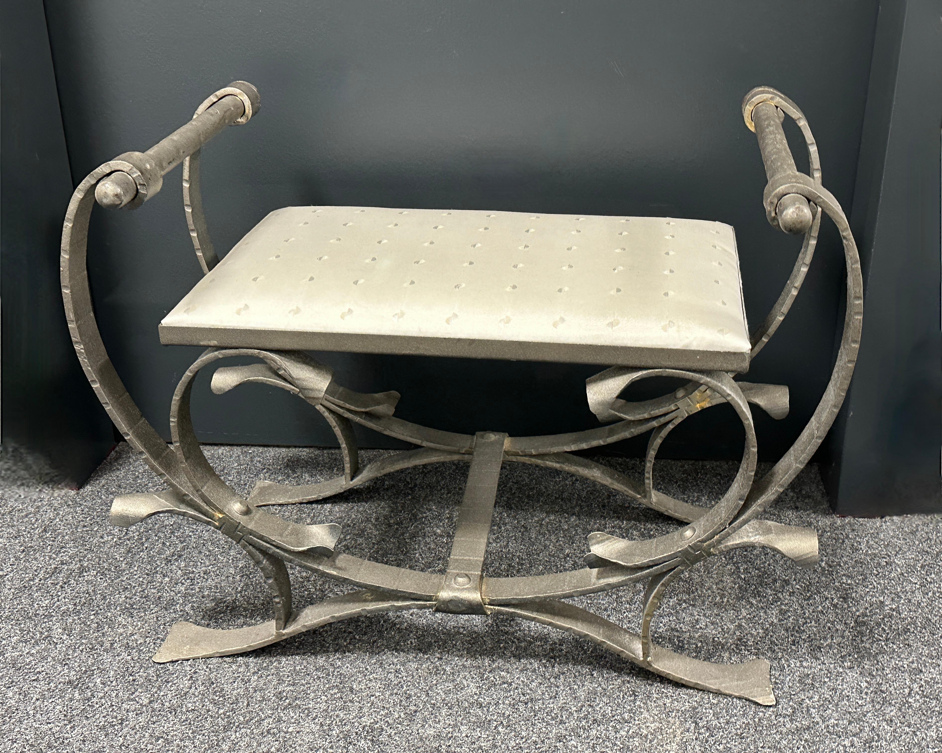 Silver Wrought Iron with Satin Cushion Seat, Stool or Bench Italy, 1960s For Sale 9
