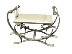 Silver Wrought Iron with Satin Cushion Seat, Stool or Bench Italy, 1960s