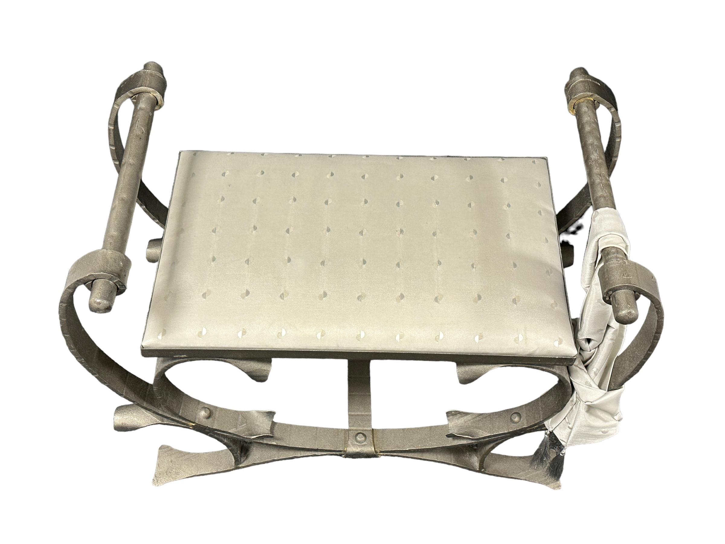 Silver Wrought Iron with Satin Cushion Seat, Stool or Bench Italy, 1960s In Good Condition For Sale In Nuernberg, DE