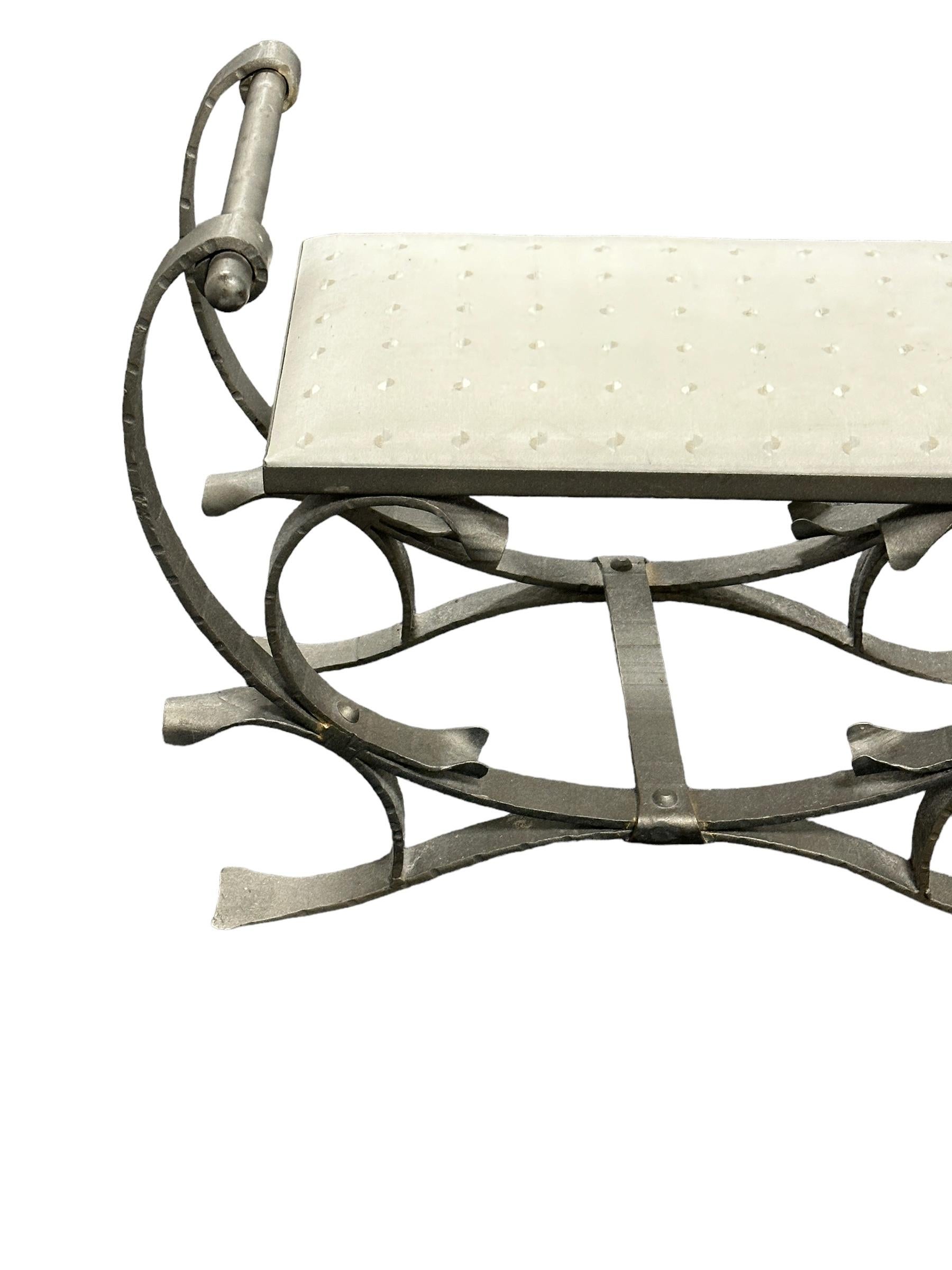Silver Wrought Iron with Satin Cushion Seat, Stool or Bench Italy, 1960s For Sale 2