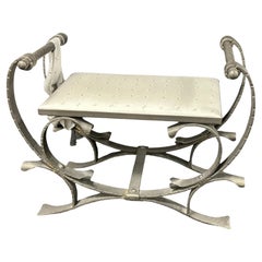 Silver Wrought Iron with Satin Cushion Seat, Stool or Bench Italy, 1960s