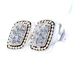 Silver & Yellow Gold Diamond Cluster Large Stud Earrings 925 & 14k .20ctw