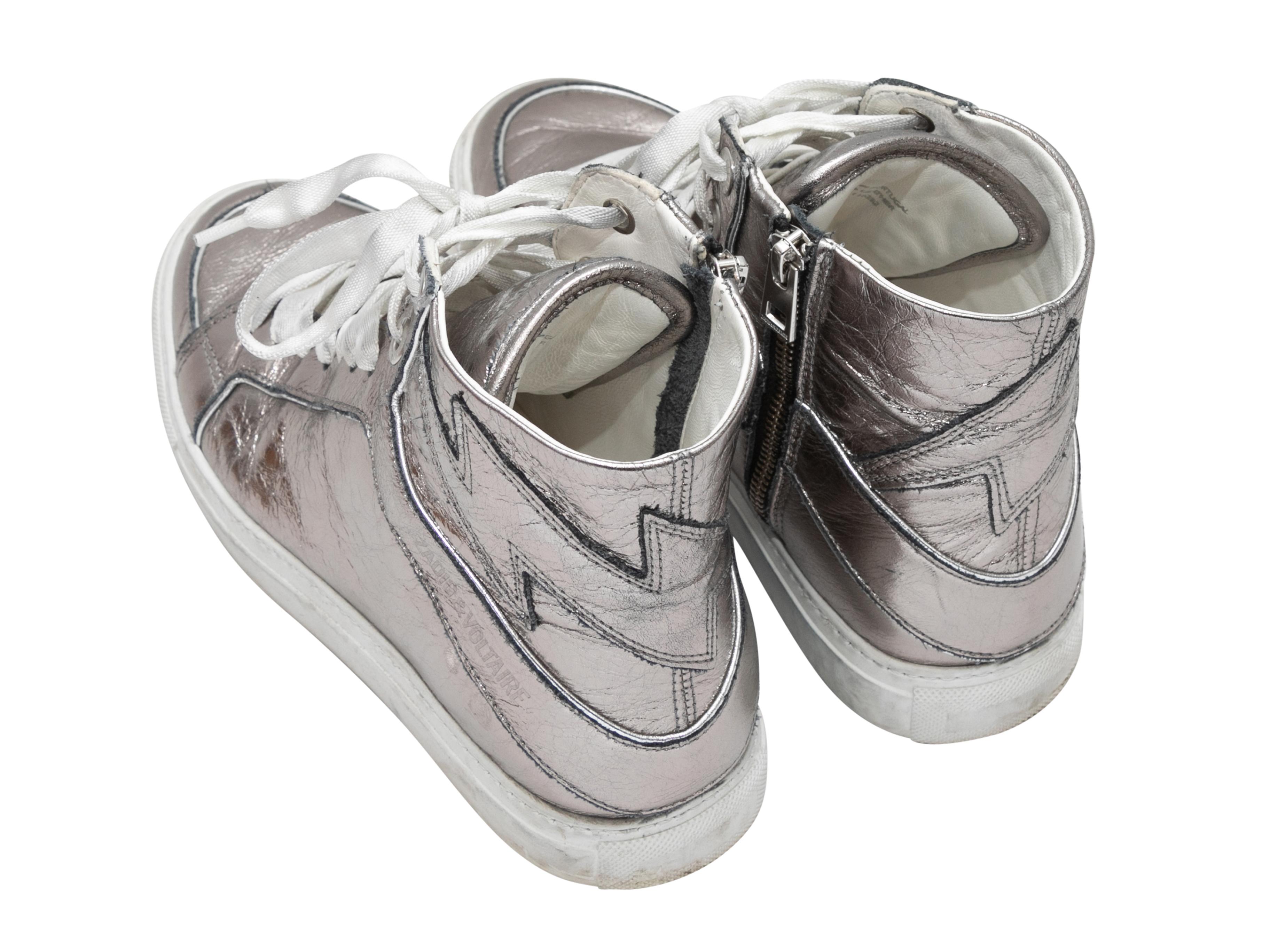 Silver Zadig & Voltaire High-Top Leather Sneakers Size 38 In Good Condition In New York, NY