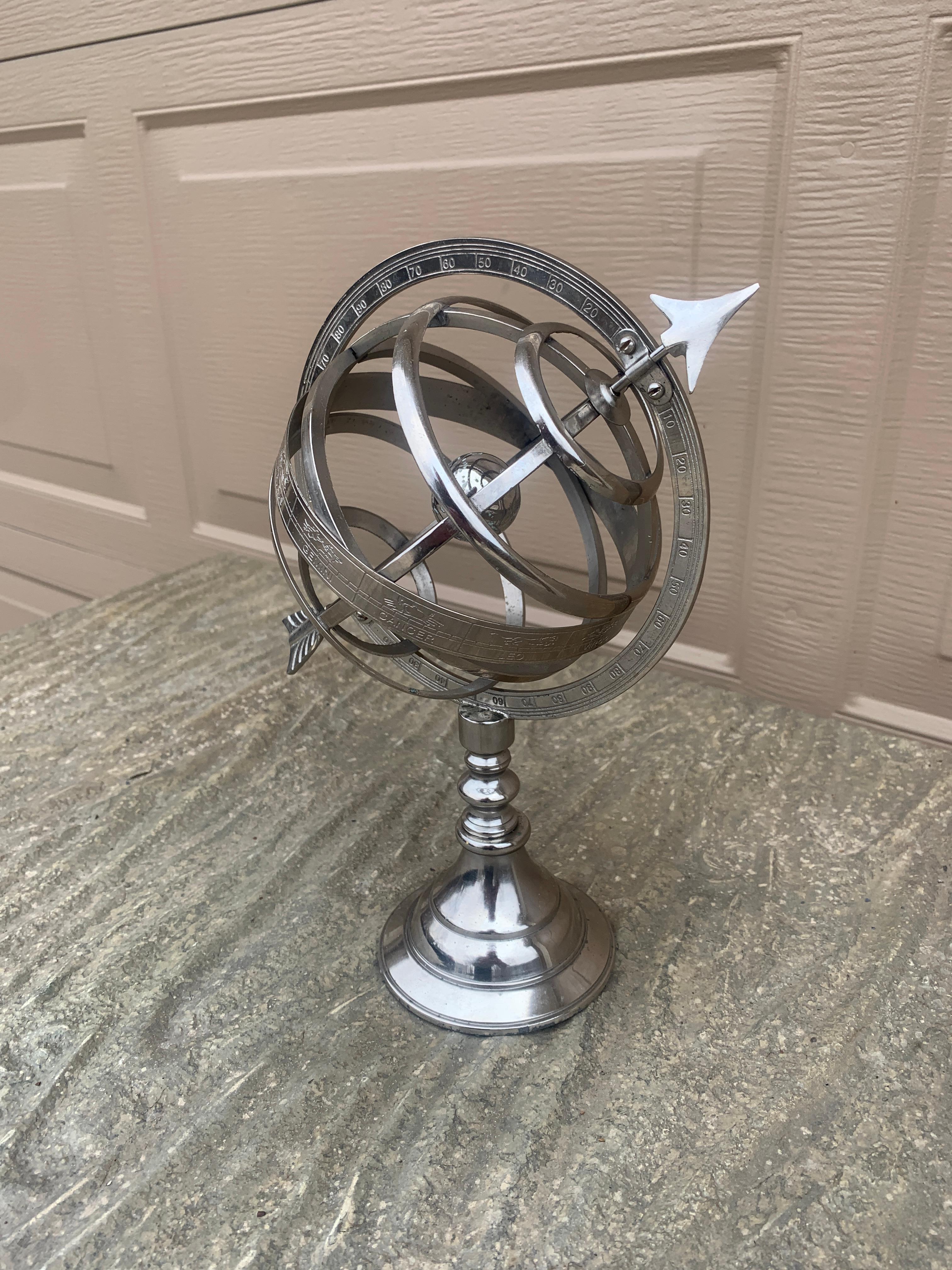 Neoclassical Silver Zodiac Armillary Sundial For Sale