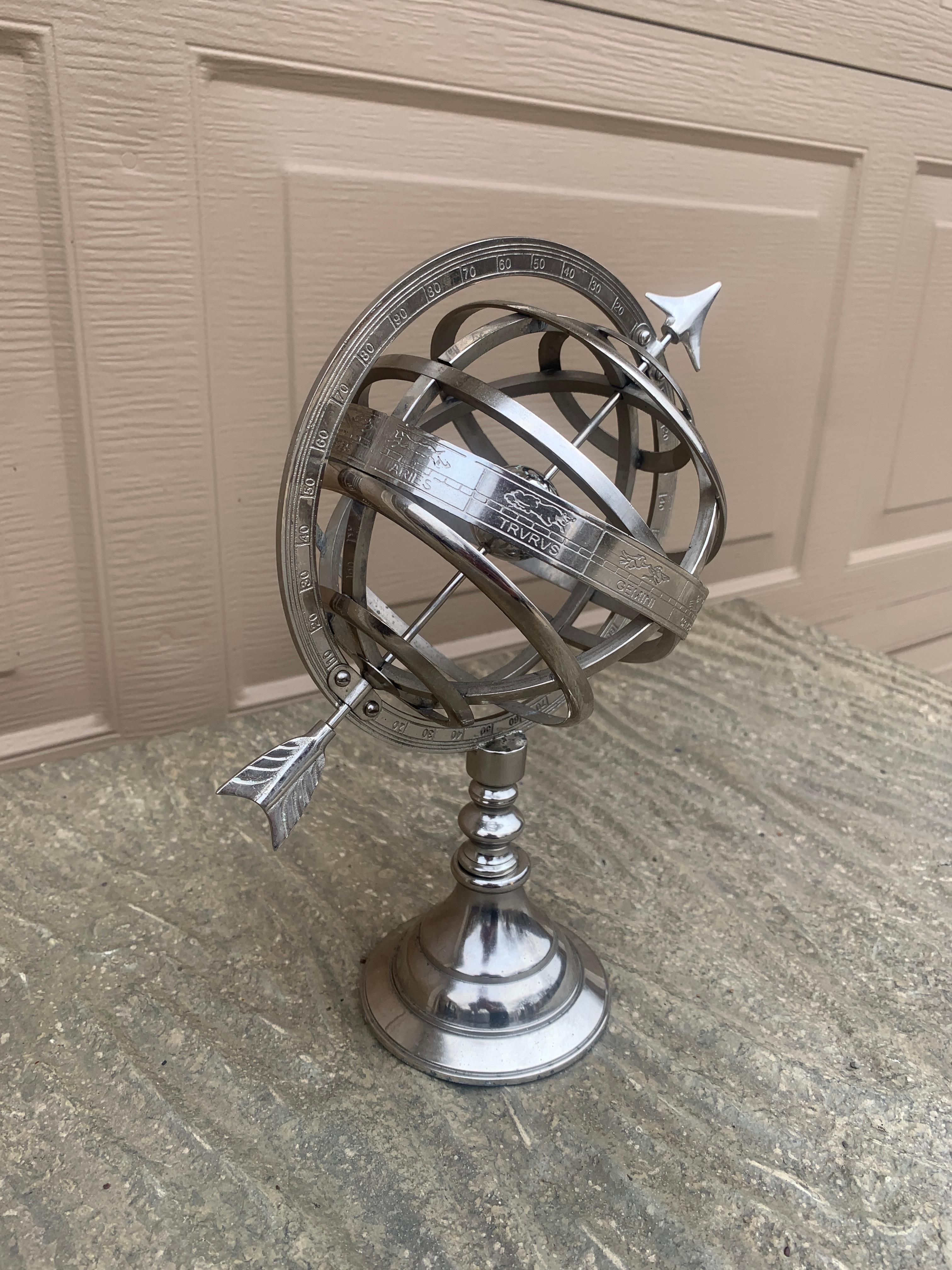 American Silver Zodiac Armillary Sundial For Sale