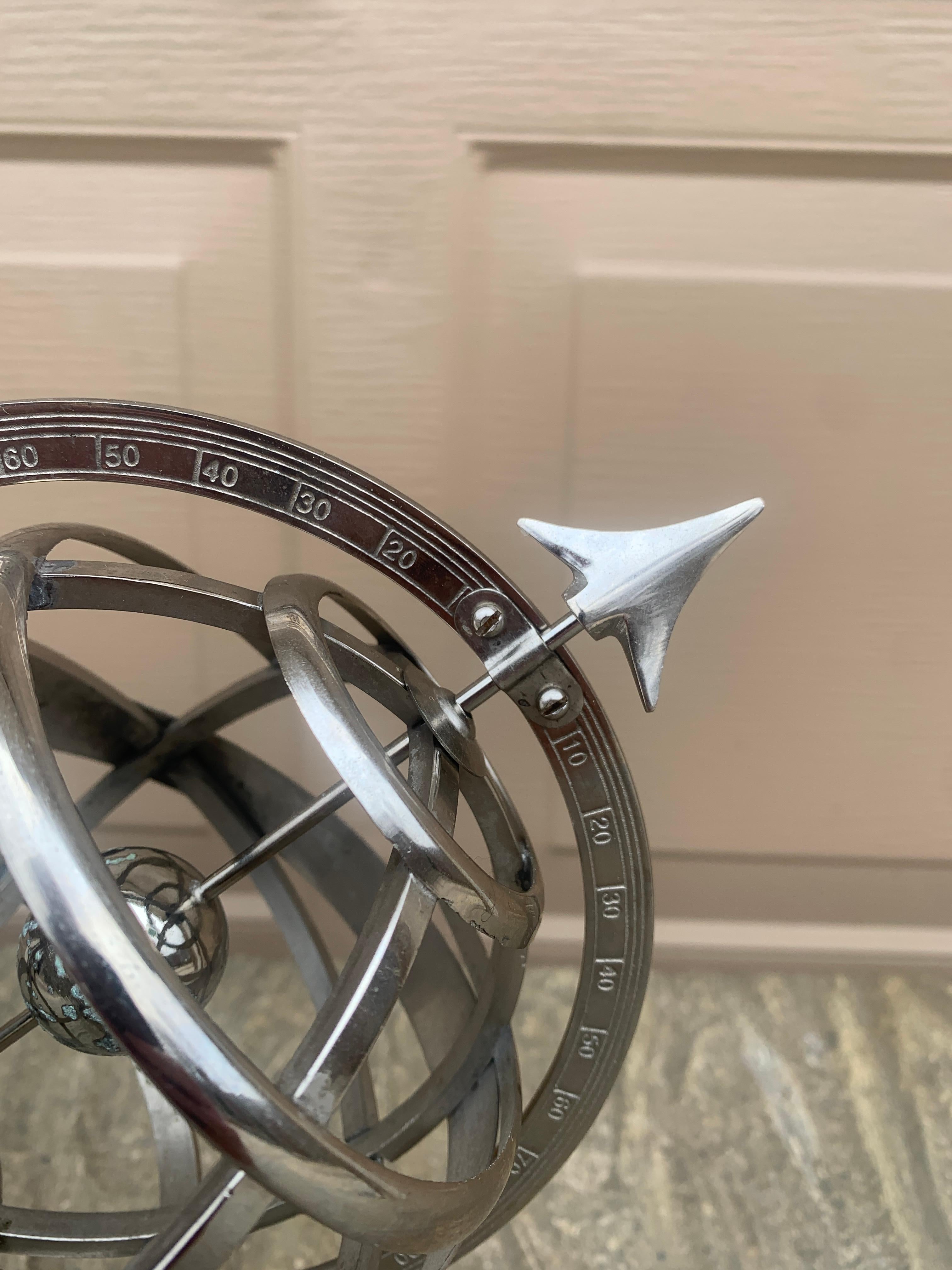 Silver Zodiac Armillary Sundial In Good Condition For Sale In Elkhart, IN