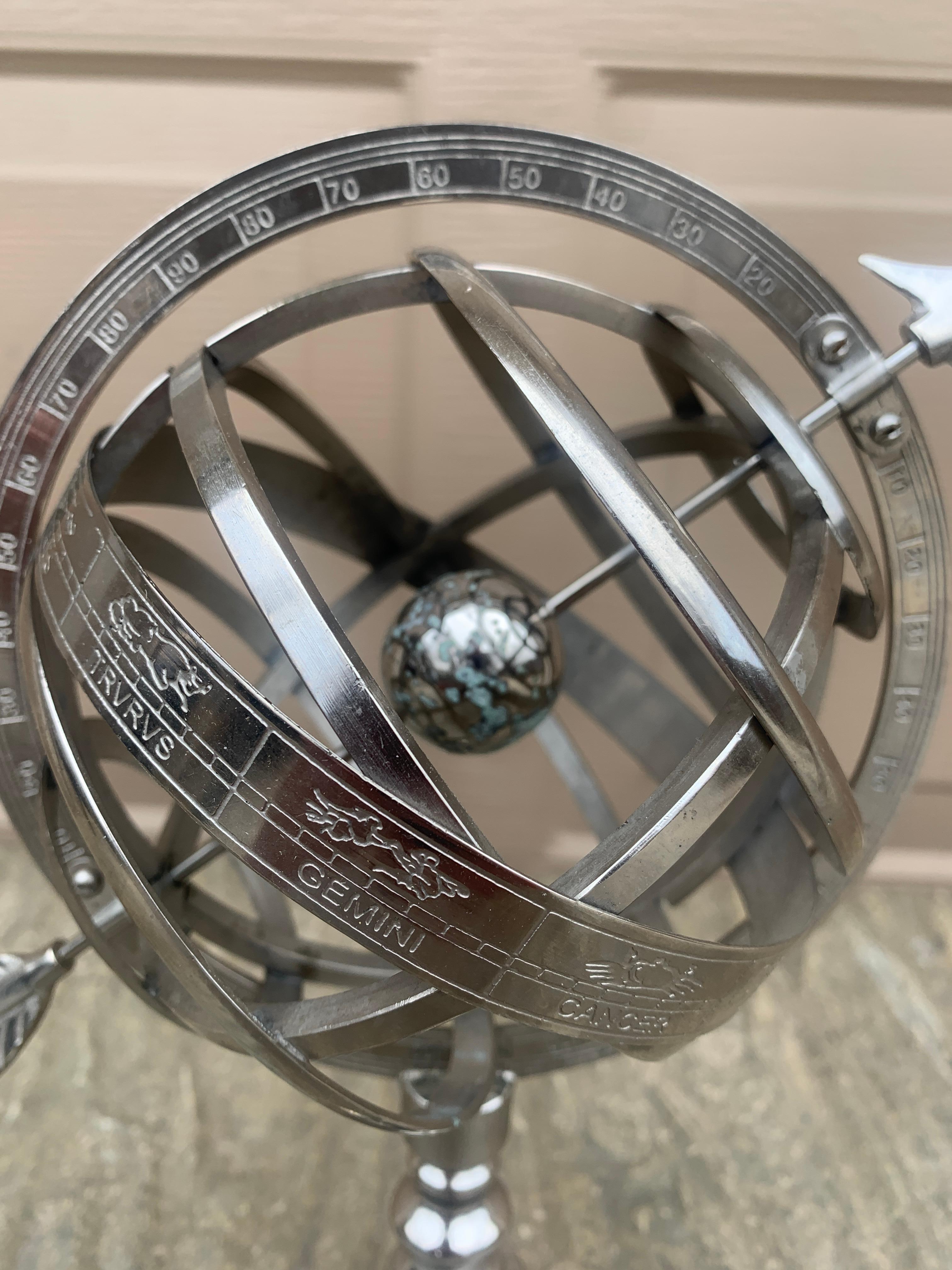20th Century Silver Zodiac Armillary Sundial For Sale