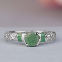 Silver925 Emerald Cubic Zirconia Vintage Filigree Ring