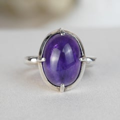 Silver925 Natural Amethyst Cabochon Vintage Filigree Ring