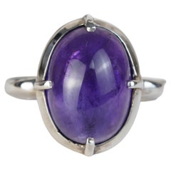Silver925 Natural Amethyst Cabochon Vintage Filigree Ring