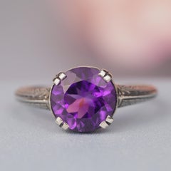 Silver925 Natural Amethyst Vintage Filigree Ring