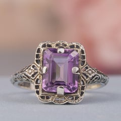 Silver925 Natural Amethyst Vintage Filigree Ring