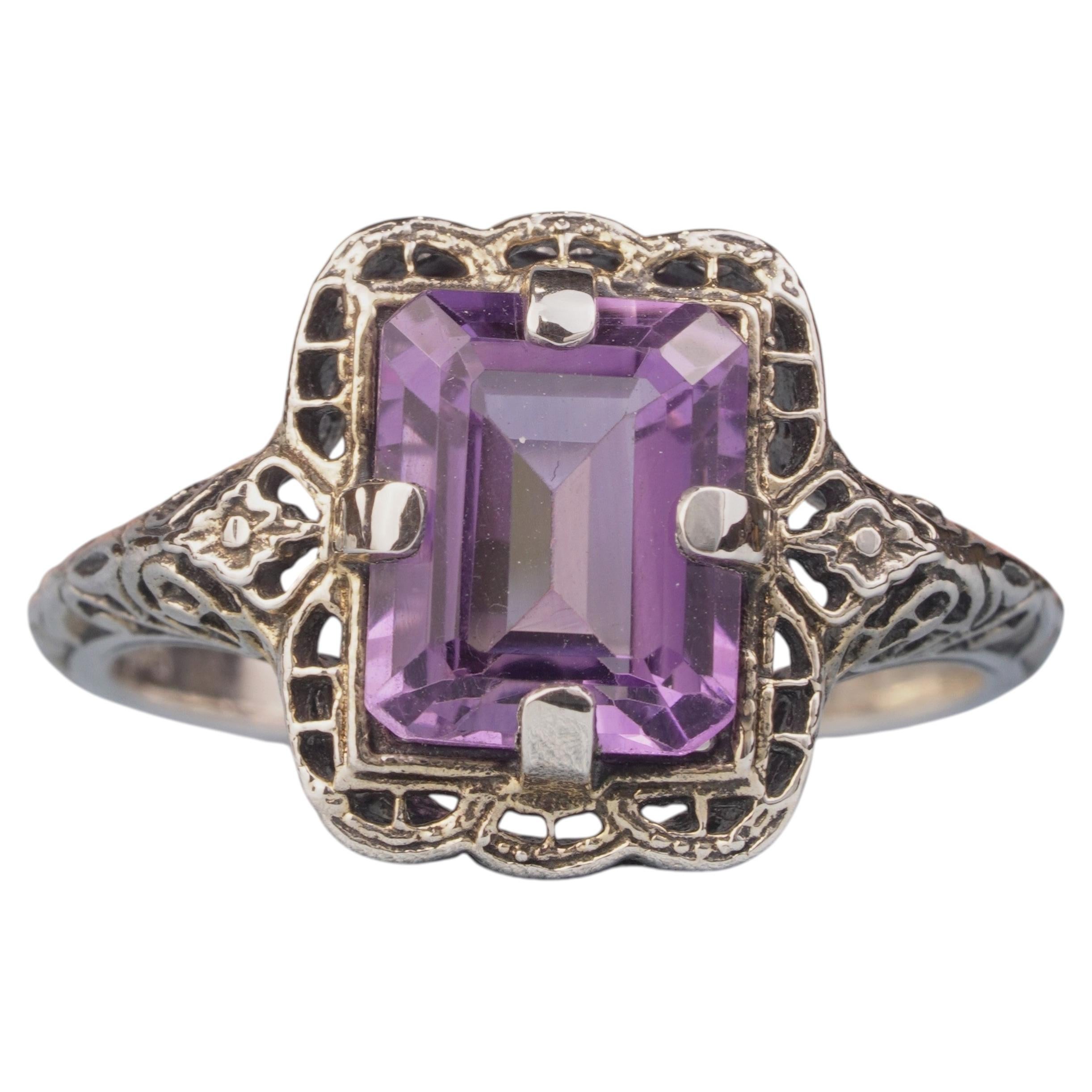Anillo Filigrana Vintage Amatista Natural Plata925
