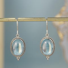 Silver925 Natural Blue Topaz Cabochon Earrings