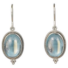 Silver925 Natural Blue Topaz Cabochon Earrings