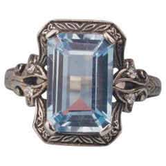 Silver925 Natural Blue Topaz Cubic Zirconia Vintage Filigree Ring