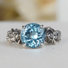 Silver925 Natural Blue Topaz Filigree Ring