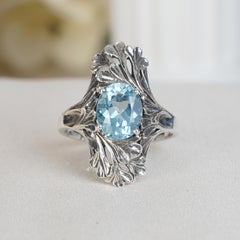 Silver925 Natural Blue Topaz Filigree Ring