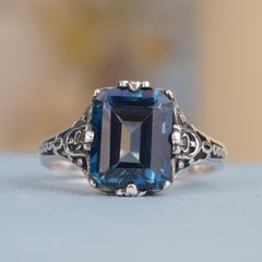 Silver925 Natural Blue Topaz Filigree Ring