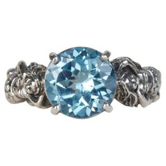 Silver925 Natural Blue Topaz Filigree Ring
